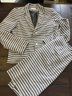 #ad Calvin Klein Pencil Skirt Suit Size 14 2 Piece Set Career Blazer Chambray Stripe $32.00