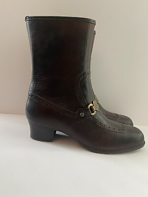 #ad Vintage Sears Women#x27;s 100% Waterproof Women#x27;s Boots Brown Size 7 With Buckle $48.99