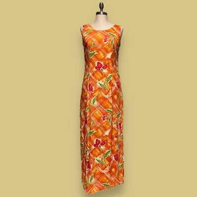 #ad Hawaiian Maxi Sundress Rayon Flowers Small Summer Dress Loungewear Party Tiki $47.55