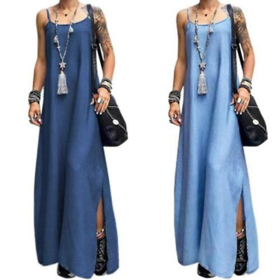 #ad Women#x27;s Casual Dress Summer Sleeveless Denim Long Maxi Dress Holiday Oversize $24.02
