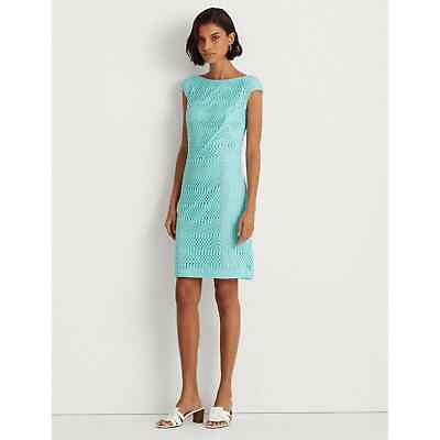 #ad Lauren Ralph Lauren Women Aqua Blue Lace Cap Sleeve Shift Cocktail Dress Size 10 $77.50