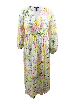 #ad INC International Concepts Women#x27;s Plus Printed Maxi Dress 1X Mixed Floral $12.95