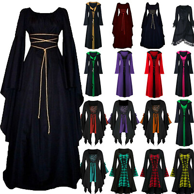 Halloween Ladies Renaissance Medieval Gothic Witch Costume Fancy Dress Cosplay $24.89