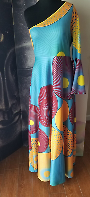 #ad N BY NANCY Women#x27;s Multicolor Art to Wear Off Shoulder Long Maxi Dress XL YJ01 $60.00