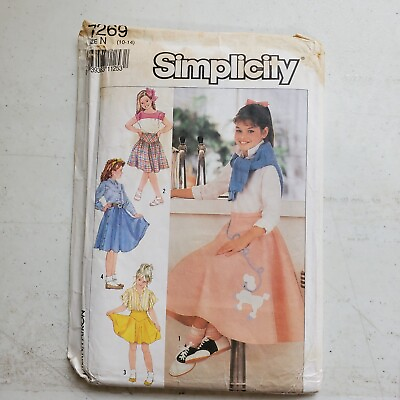#ad Vtg Simplicity Pattern 7269 Girls Poodle Skirt V Yoke Girls 10 12 14 UNCUT 1991 $7.18