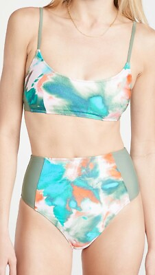 #ad Tanya Taylor Bikini Set Top High Waist Bottom Swim Green Orange Tie Dye SOLD OUT $149.99