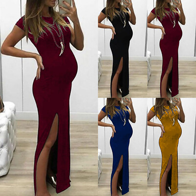 #ad Sexy Pregnant Women Short Sleeve Maxi Dress Maternity Gown Party Casual Sundress $17.85