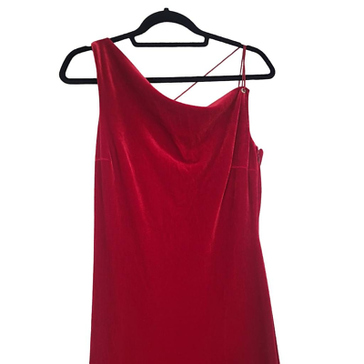 Rimini Womens Gown Dress Solid Red Maxi Asymmetric Neck Sleeveless Velvet 6 New $59.99
