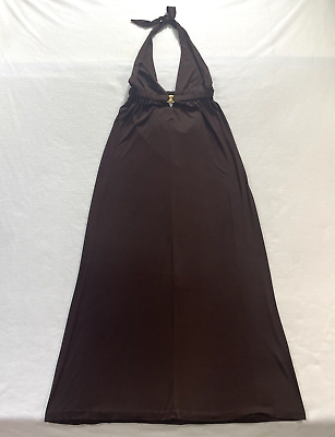 #ad Trina Turk Dress Size 4 Long Maxi Halter Womens Sleeveless Brown Cut Out Back $34.98