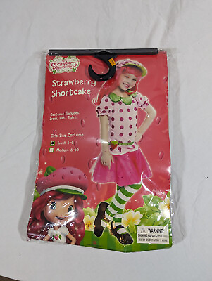 #ad Strawberry Shortcake Berry Halloween Costume Child Size 4 6 Dress Hat Tights $15.99