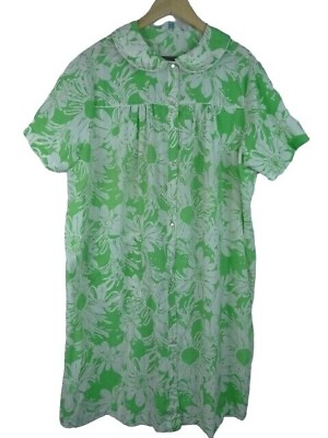 Sears Womens Vintage Housecoat Size XXL 70s Green Snaps Short Sleeve Pajama Robe $30.60