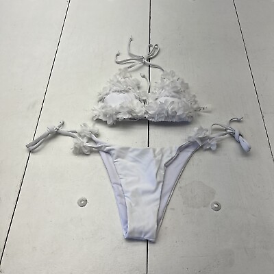 #ad Shein White Floral 2 Piece Triangle Bikini Women’s Size Large $12.00