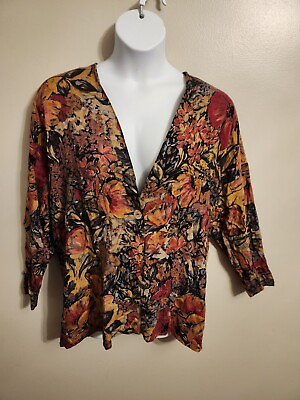 #ad Katherine Peterson Floral Oversize Tunic Top Blouse Boho Medium $10.00