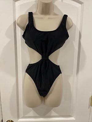 #ad Fashion Wold Size L Black Cut Out One Piece Swimsuit Padded Bikini $23.99