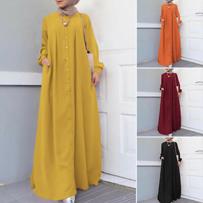 Muslim maxi dress large size women autumn loose temperament long robe dress $25.65