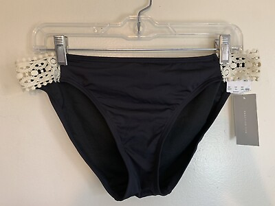 #ad NEW Kenneth Cole Reaction Black Beige Lace Insets Bikini swimsuit bottoms Sz M $16.99
