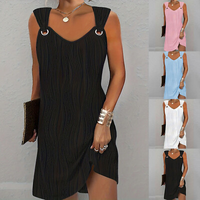 #ad #ad Womens Holiday Casual Sleeveless Mini Tank Dress Summer Beach Solid Sundress * $18.57