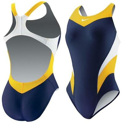 Nike Girls Victory Color Block Power Back Tank Swimsuit Navy Gold 24 GIRLS 8 $19.99