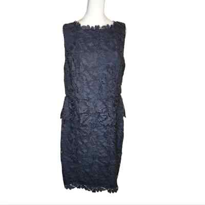 #ad Talbots Navy Lace Peplum V Back Cocktail Dress Size 10 $33.99