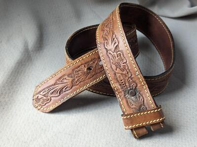 #ad vintage TOOLED buckle belt WESTERN leather 34 brown WIDE sears cowboy $68.95