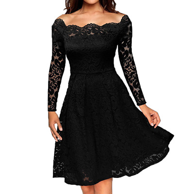 2023 Formal Cocktail Evening Party Dress Long Sleeve Floral Lace Short Dress $18.49