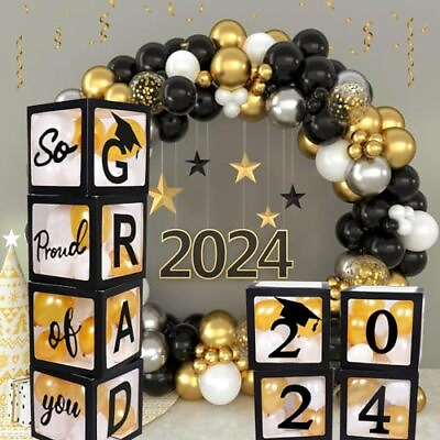 #ad 2024 Graduation Decorations Party Supplies 4 Pcs Black Balloon Boxes GRAD 2024 $35.08