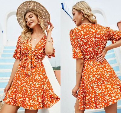 #ad Elegant Woman Beach Maxi Floral Print Boho Long Chiffon Dress Ruffles Casual $18.34