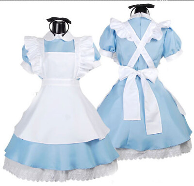 #ad Alice in Wonderland Costume Waitress Uniform Maid Blue Dress Halloween Cosplay $19.99