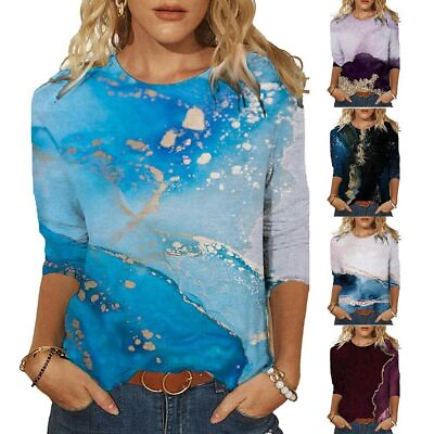 #ad #ad Plus Size Women#x27;s Printed 3 4 Sleeve T Shirt Ladies Summer Casual Blouse Tops US $16.39