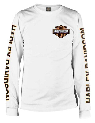 Harley Davidson Men#x27;s Long Sleeve Orange Bar amp; Shield White Shirt 30291964 $39.95