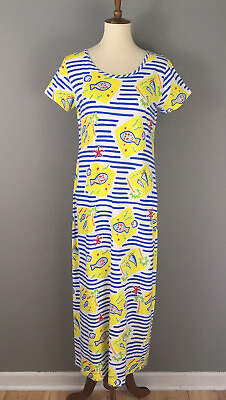 #ad Girl Friends Anita G Cotton Beach Dress Sz S Sundress Long Maxi Seashells Stripe $8.00