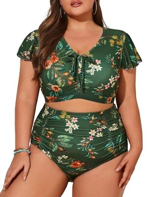 #ad Womens Plus Size High Waisted Bikini Sets V Neck Push Up Two Piece Swimsuit S... $50.25