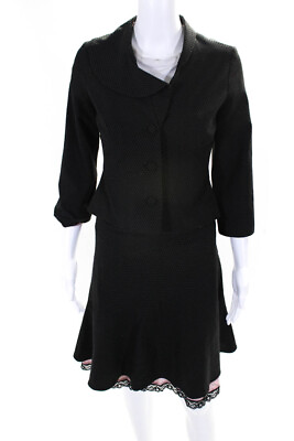Elevenses Anthropologie Women#x27;s Three Button Two Piece Skirt Suit Black Size 4 $42.69