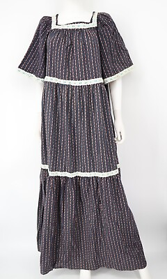 #ad VTG MUUMUU FACTORY HONOLULU Dark Blue Floral Maxi Dress 15 16 $69.99