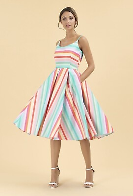 #ad Pretty Dress Company Priscilla Candy Stripe Midi Dress 🍭 UK size 8 $148.00