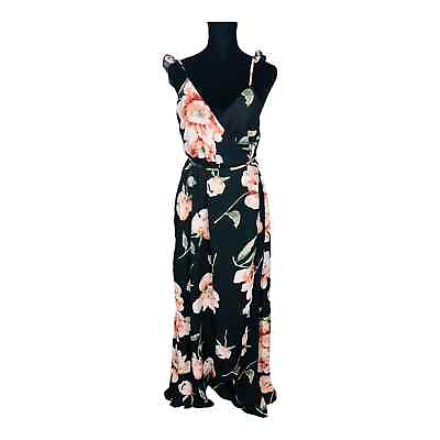 #ad NWT womens Black floral wrap maxi dress size medium sleeveless Chiffon $20.00