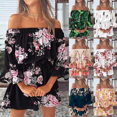 Summer Dresses For Women 2022 Beach Sexy Off Shoulder Tunic Sundresses Casual $20.15