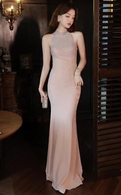 #ad Gorgeous Shine Diamante Halterneck Bodycon Fishtail Gown Party Evening Dresses $101.52