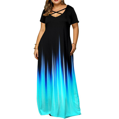 Womens Short Sleeve Maxi Long Dress Ladies Summer Beach Party Sundress Plus Size GBP 21.99