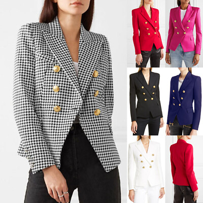 Womens Gold Button Blazer Ladies Double Breasted Military Formal Office Jackets $47.93