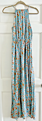 Forever 21 Blue Floral Maxi Dress Halter with Slits Size Small $12.00