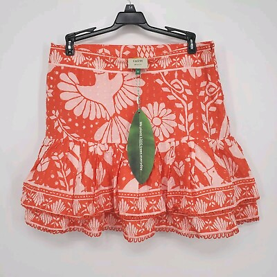 #ad Women#x27;s FARM Rio Orange Neon Jungle Mini Bohemian Skirt Size Medium NEW $49.99
