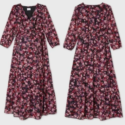 #ad Isabel Maternity 3 4 Sleeve Tiered Floral Print Chiffon Maxi Dress L $14.99