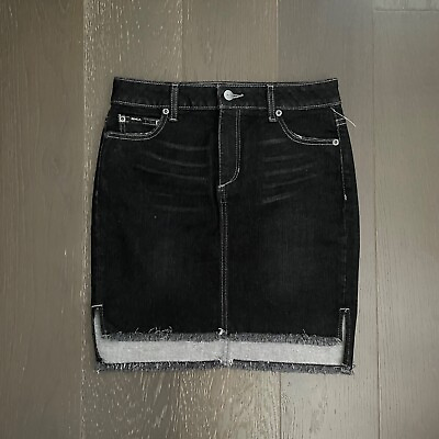 #ad RVCA Skirt Womens Size 27 Black Denim Button Zip Raw Hem Cotton Casual Ladies $14.95