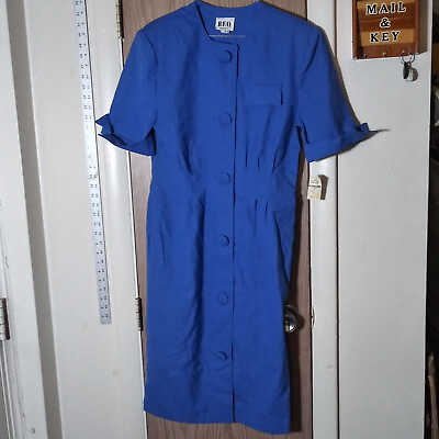 #ad REO Originals Vintage Electric Blue Business Button Up Dress NWT Size 8 $45.00