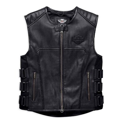 #ad Men’s Harley Davidson SWAT Leather Vest Genuine HD Motorcycle Biker Leather Vest $120.00