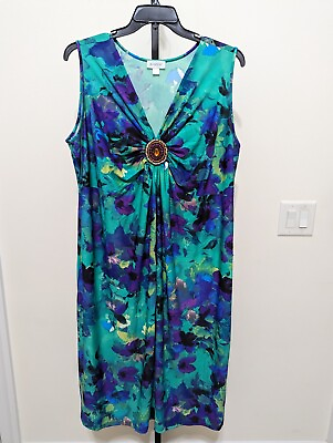 #ad Avenue Women#x27;s Plus Green Purple Beaded Sleeveless Long Maxi Dress Size 22 24 $29.99