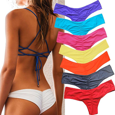 HOT Brazilian Womens V Thong Cheeky Ruched Bikini Bottom Swimwear Beachwear S XL $7.98