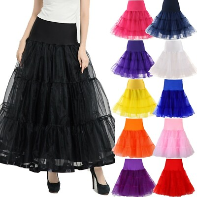 Women Retro Tutu Skirt 50s Petticoat Swing Vintag Net Rockabilly Long Tutu Skirt $15.29