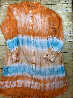 #ad #ad Soft Surroundings Caftan Tunic Dress Long Sleeve Tie Dye Silk Boho Petite Medium $12.75
